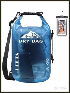 HEETA Waterproof Dry Bag Backpack PVC Phone Case 5L Transparent Blue Kayaking